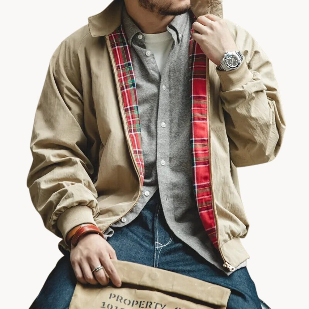 Men's Classic Tartan-Lined Zip-Up Harrington Bomber Jacket