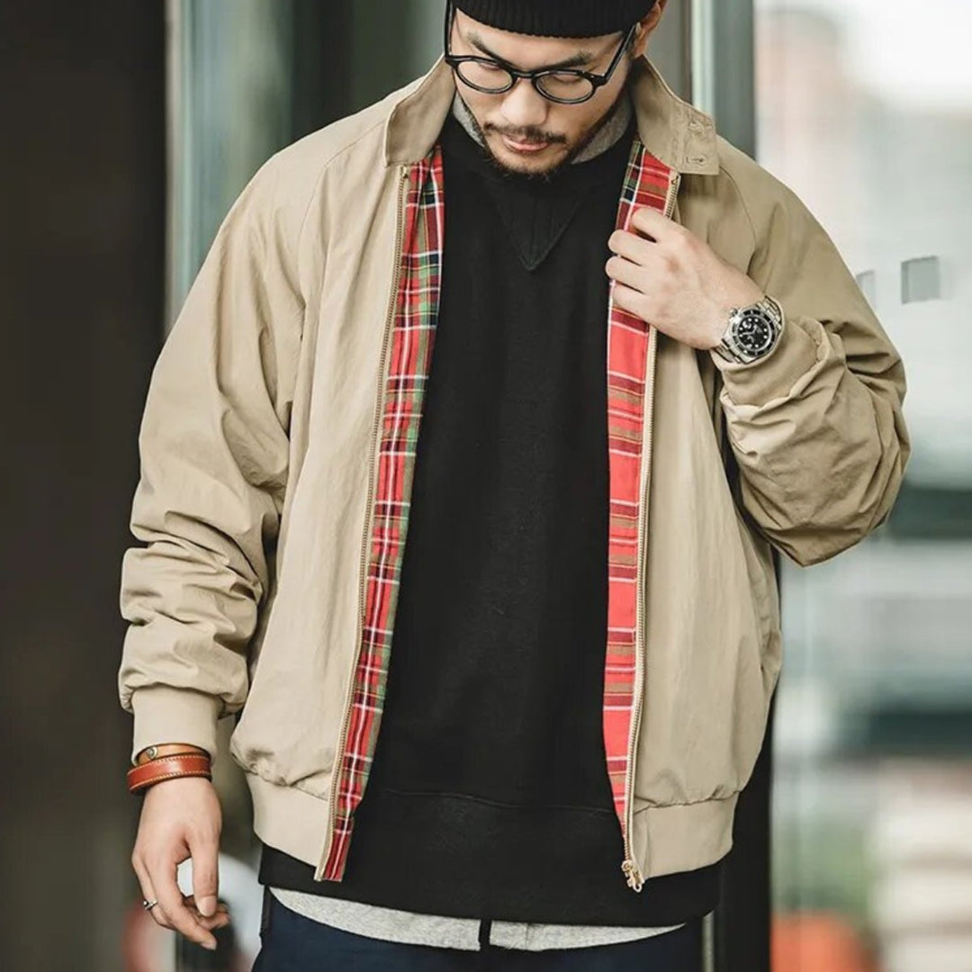 Men's Classic Tartan-Lined Zip-Up Harrington Bomber Jacket