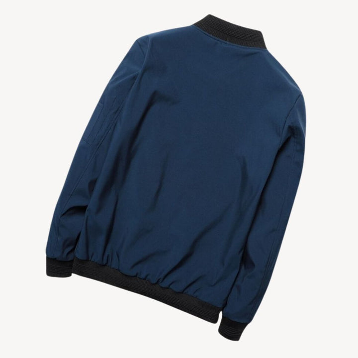 Men's Classic Zip-Up Bomber Jacket Ribbed Collar Outerwear