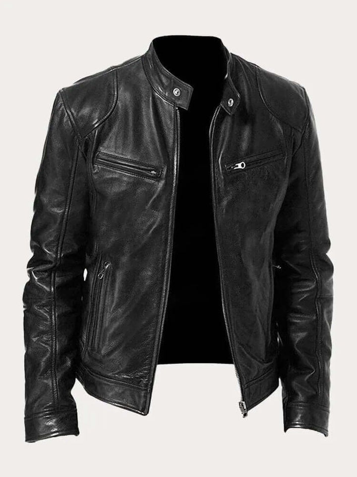 Men's Classic Zip-Up Faux Leather Biker Jacket