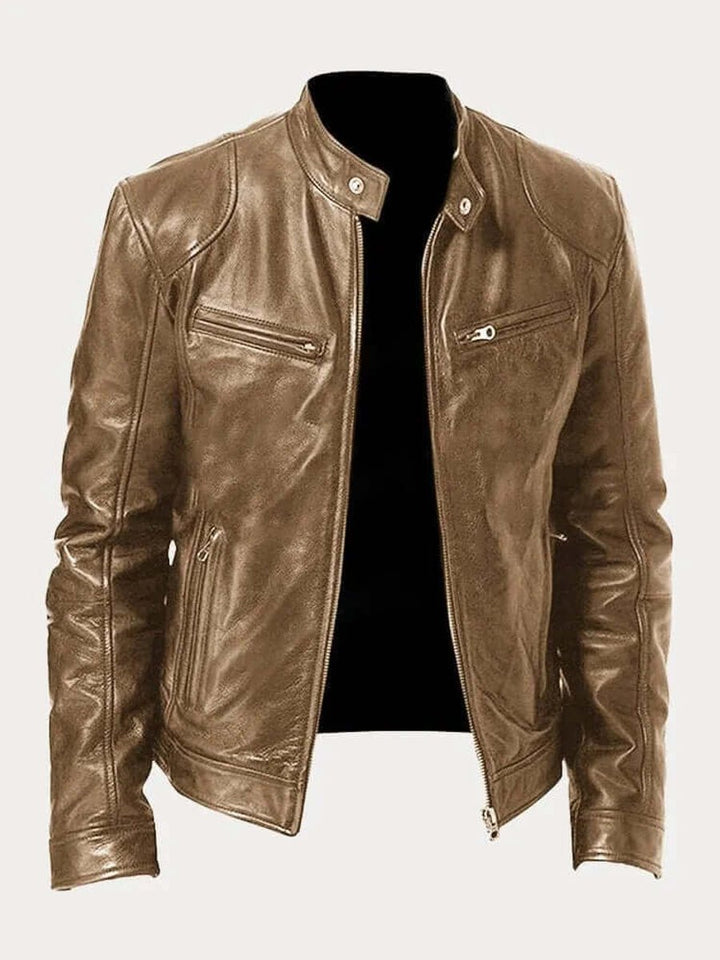 Men's Classic Zip-Up Faux Leather Biker Jacket
