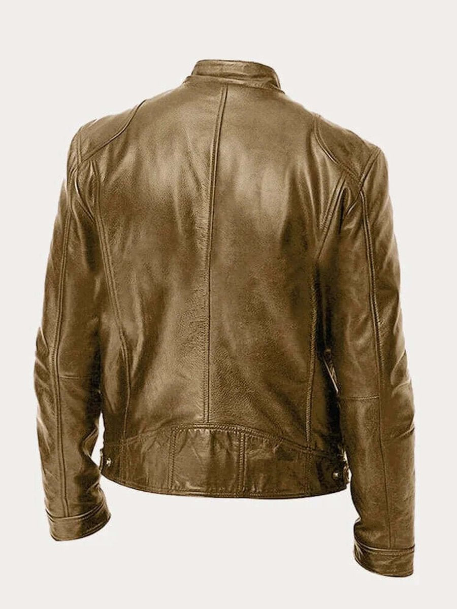 Men's Classic Zip-Up Faux Leather Biker Jacket