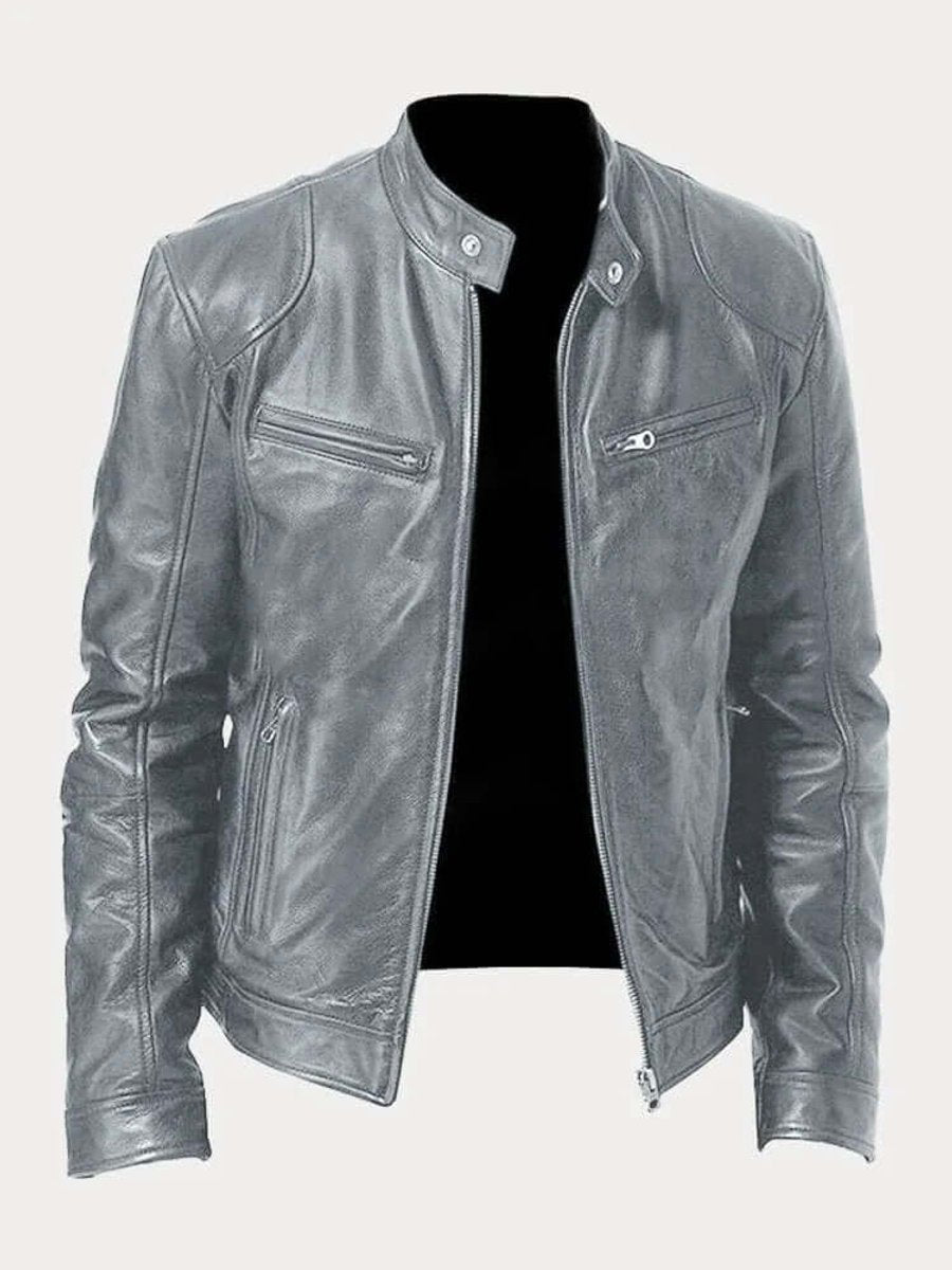 Men's Classic Zip-Up Faux Leather Biker Jacket