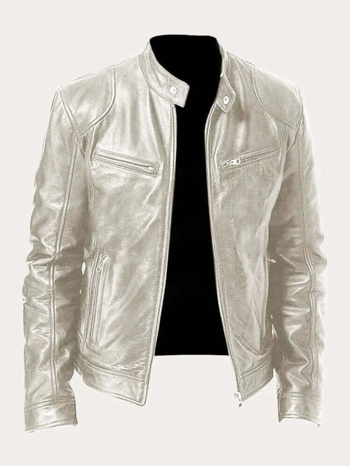 Men's Classic Zip-Up Faux Leather Biker Jacket