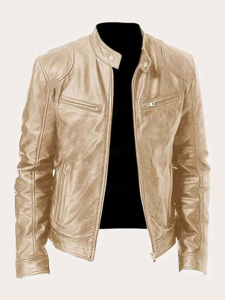 Men's Classic Zip-Up Faux Leather Biker Jacket