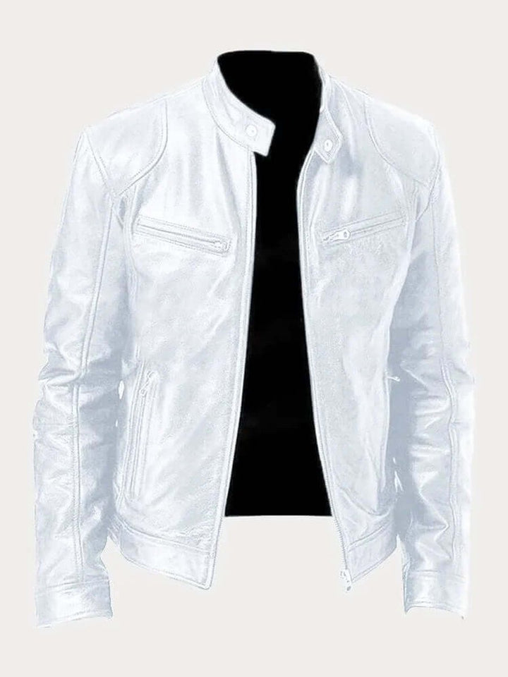 Men's Classic Zip-Up Faux Leather Biker Jacket