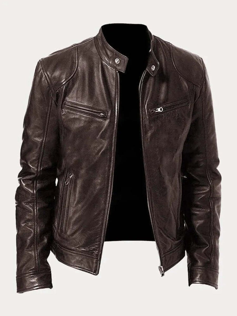 Men's Classic Zip-Up Faux Leather Biker Jacket