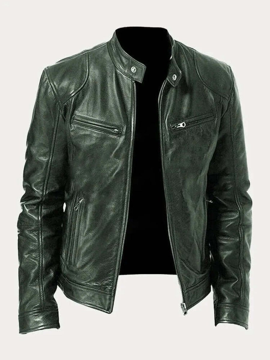 Men's Classic Zip-Up Faux Leather Biker Jacket