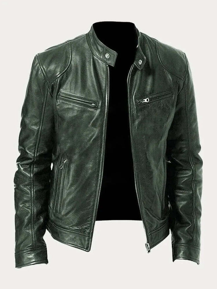 Men's Classic Zip-Up Faux Leather Biker Jacket