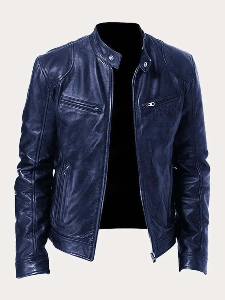 Men's Classic Zip-Up Faux Leather Biker Jacket
