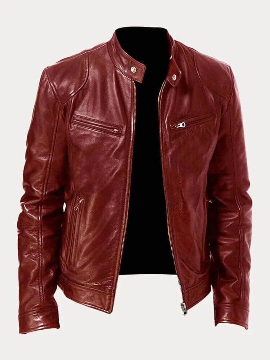 Men's Classic Zip-Up Faux Leather Biker Jacket