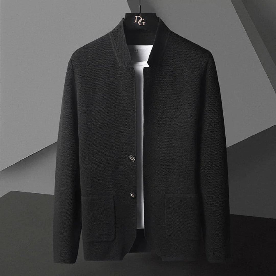 Mens Collarless Wool Blend Knit Jacket Tailored Cardigan Coat
