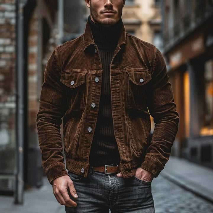 Men's Corduroy Bomber Jacket Single-Breasted Overshirt