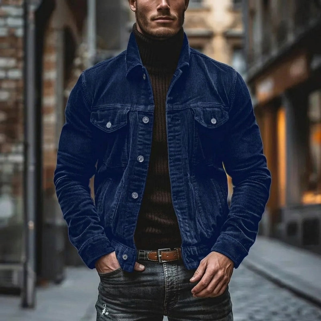 Men's Corduroy Bomber Jacket Single-Breasted Overshirt