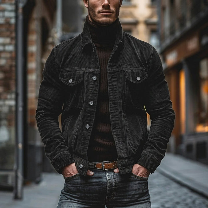 Men's Corduroy Bomber Jacket Single-Breasted Overshirt