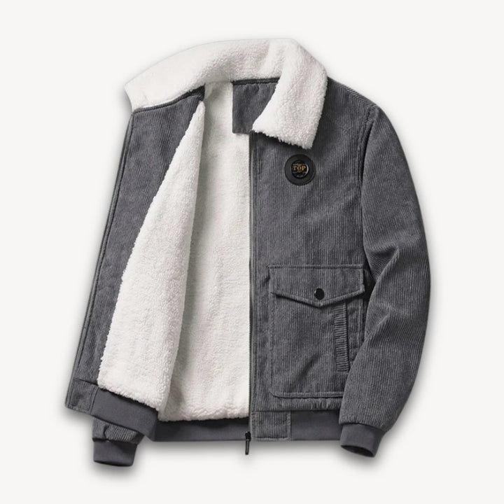Mens Corduroy Sherpa-Lined Bomber Jacket Fleece Collar