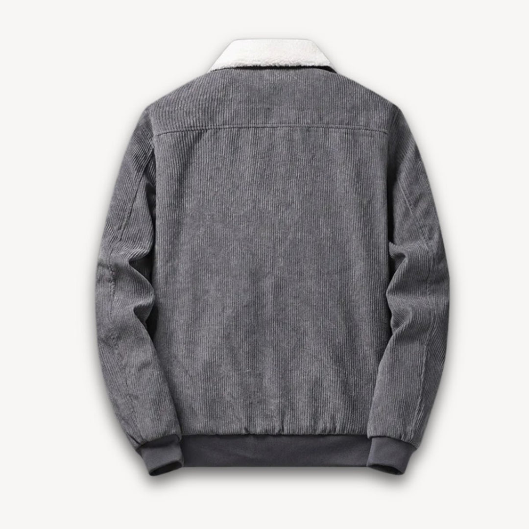 Mens Corduroy Sherpa-Lined Bomber Jacket Fleece Collar