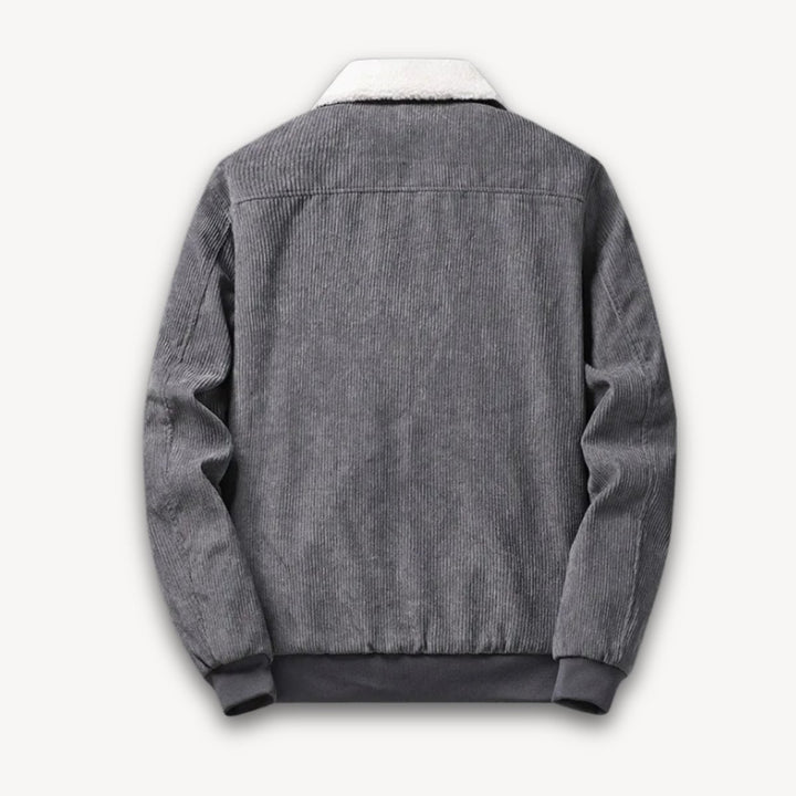 Mens Corduroy Sherpa-Lined Bomber Jacket Fleece Collar