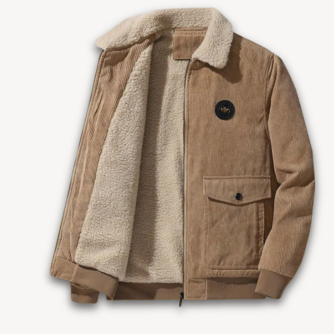 Mens Corduroy Sherpa-Lined Bomber Jacket Fleece Collar