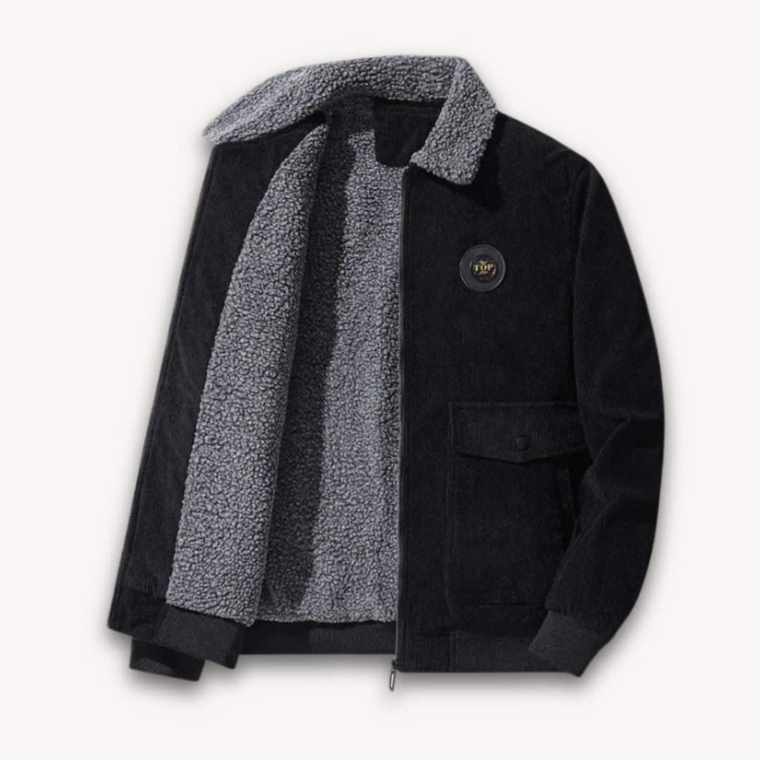 Mens Corduroy Sherpa-Lined Bomber Jacket Fleece Collar