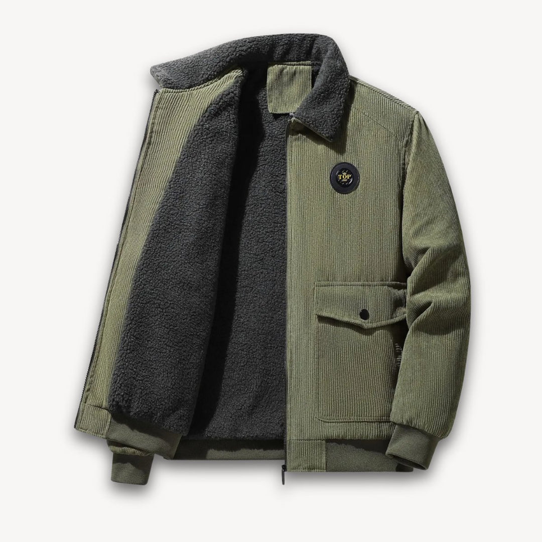 Mens Corduroy Sherpa-Lined Bomber Jacket Fleece Collar