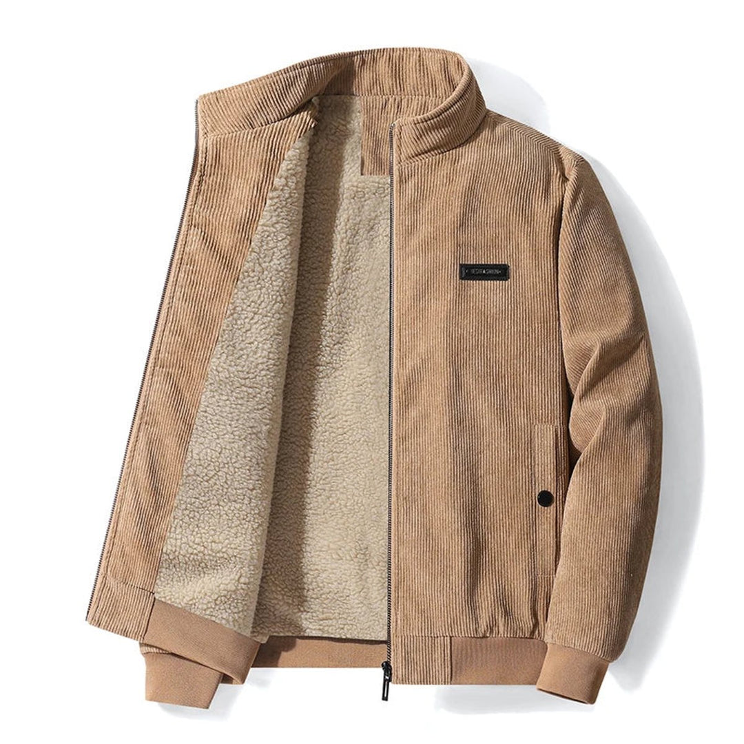 Men's Corduroy Sherpa-Lined Bomber Jacket Fleece Zip-Through Coat