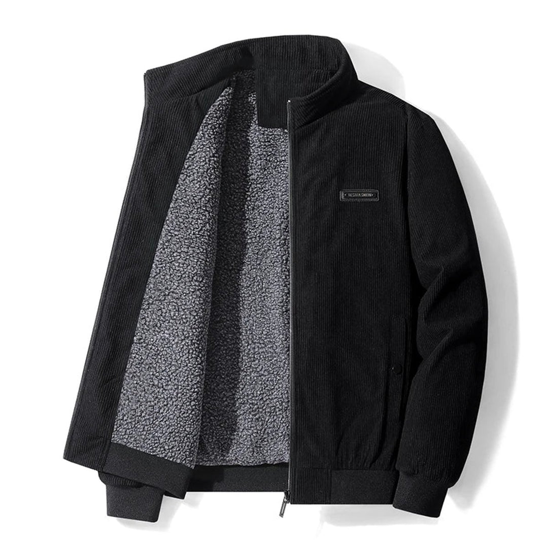 Men's Corduroy Sherpa-Lined Bomber Jacket Fleece Zip-Through Coat