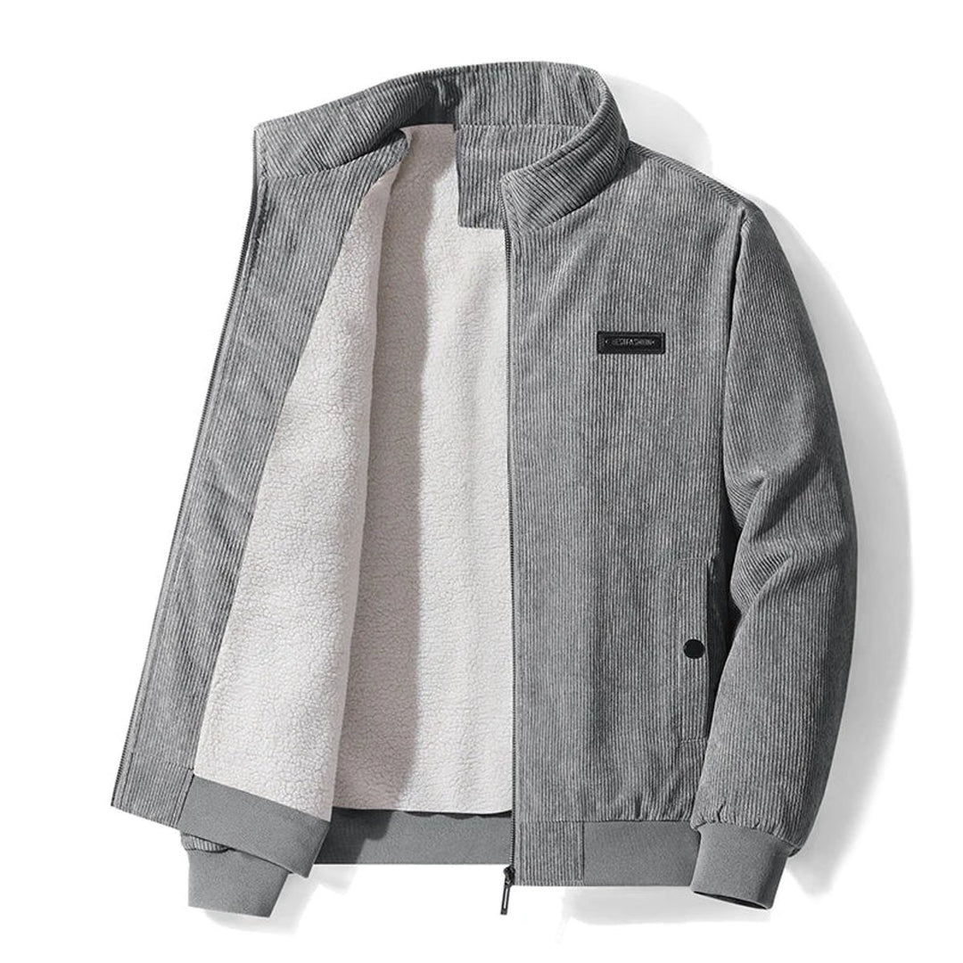Men's Corduroy Sherpa-Lined Bomber Jacket Fleece Zip-Through Coat