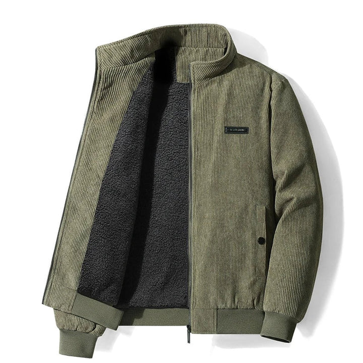 Men's Corduroy Sherpa-Lined Bomber Jacket Fleece Zip-Through Coat