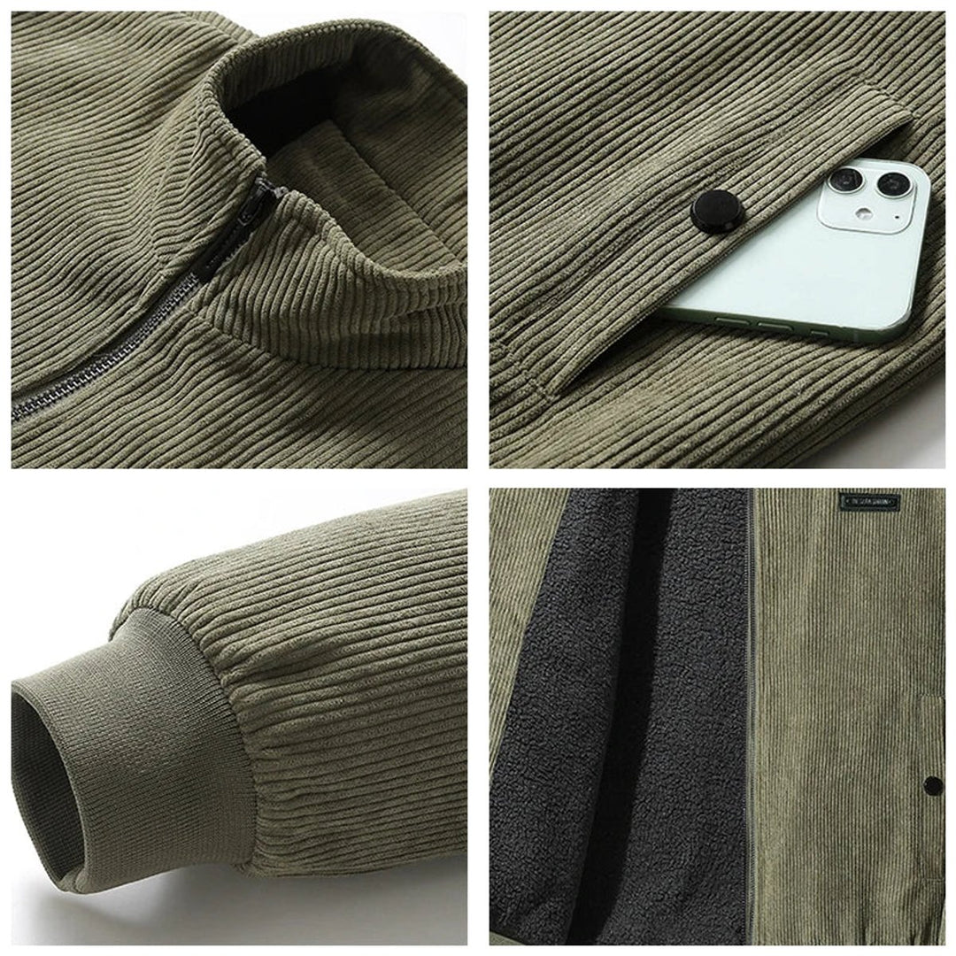 Men's Corduroy Sherpa-Lined Bomber Jacket Fleece Zip-Through Coat