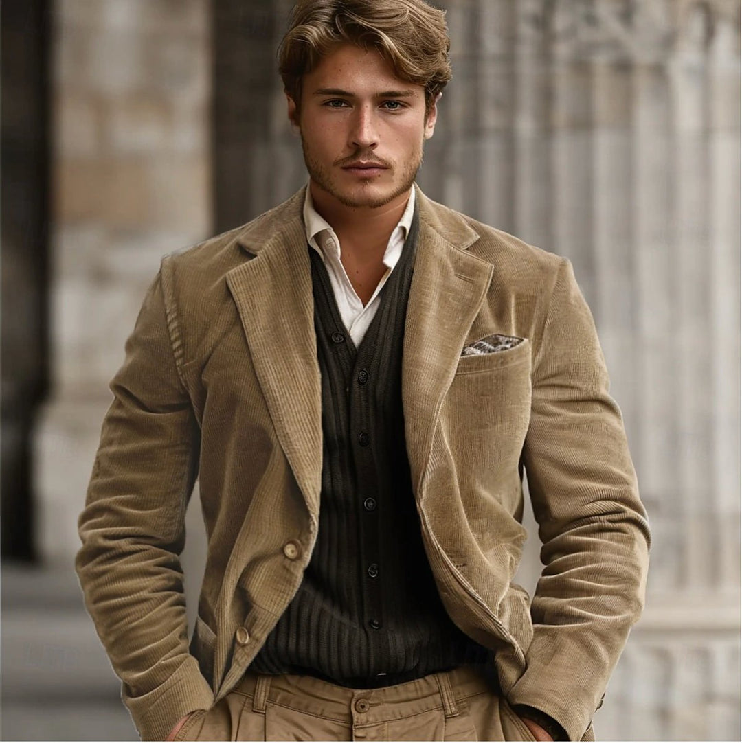 Men's Corduroy Tailored Blazer Jacket Smart Casual Coat