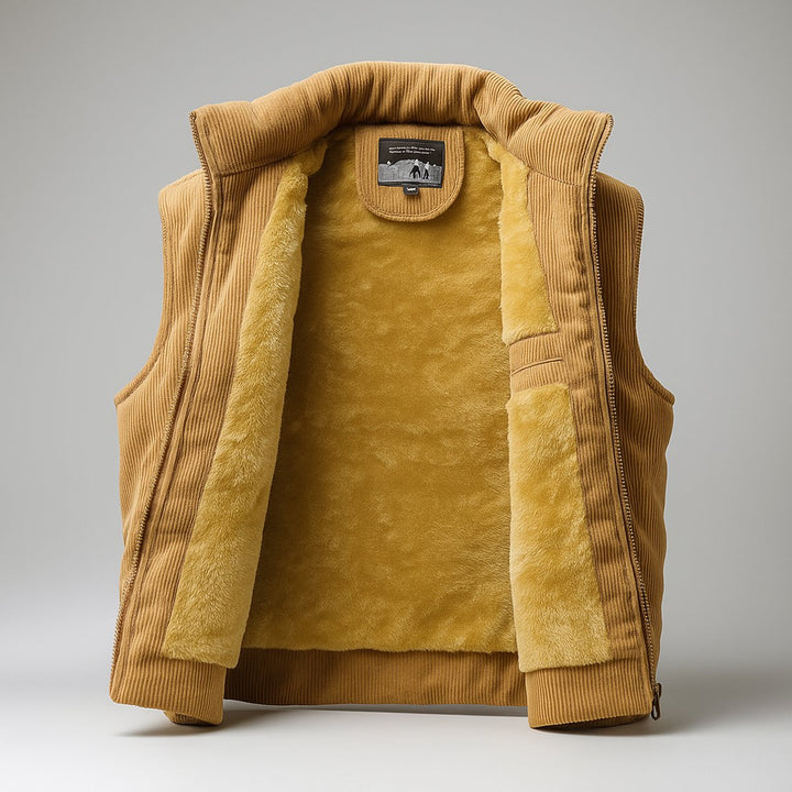 Men's Corduroy Zip Hoodie Quilted Sleeveless Gilet Vest
