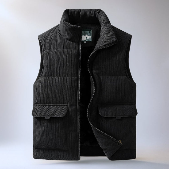 Men's Corduroy Zip Hoodie Quilted Sleeveless Gilet Vest