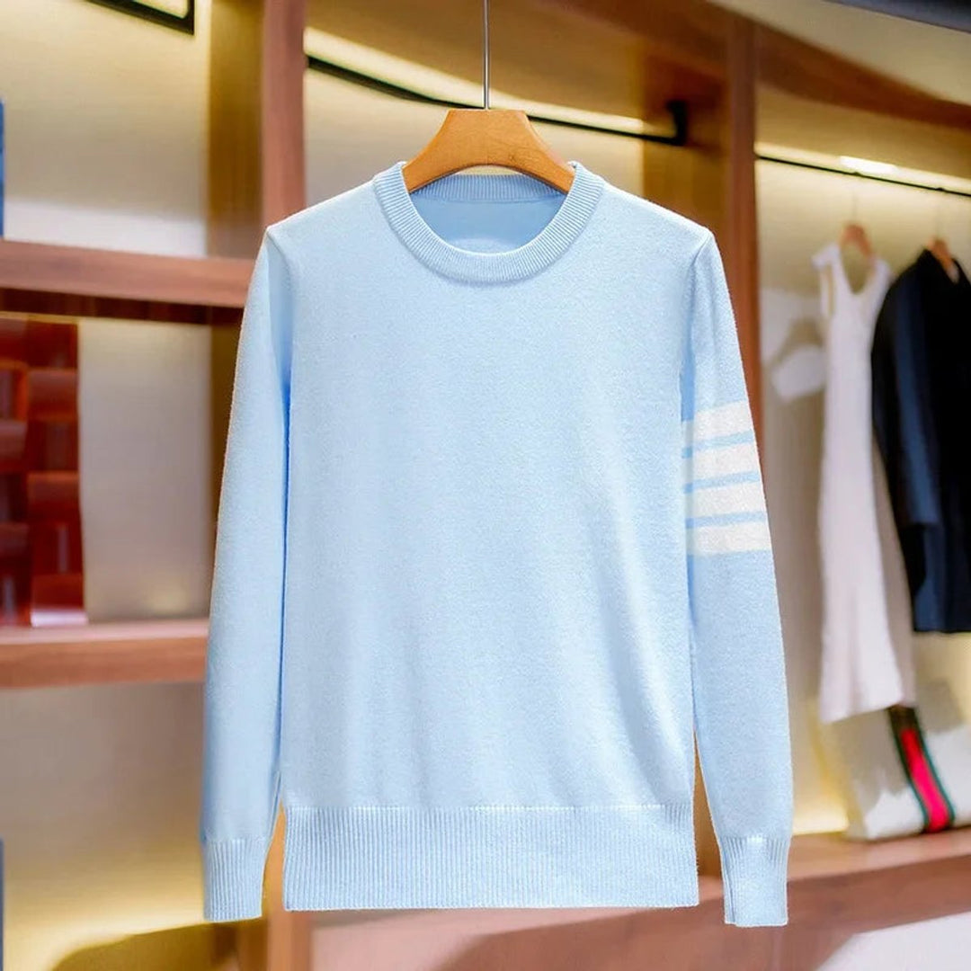 Men's Crewneck Knitted Stripe-Sleeve Jumper