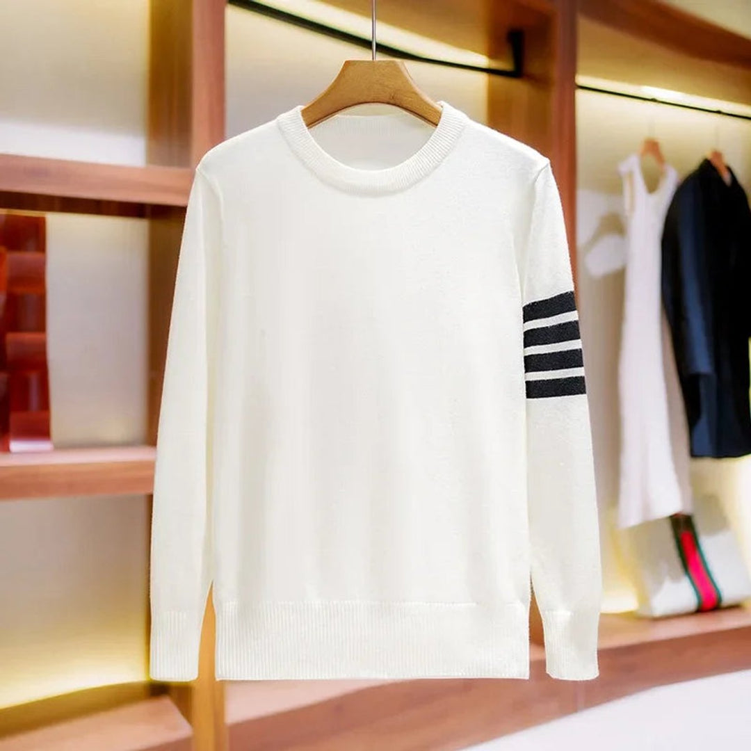 Men's Crewneck Knitted Stripe-Sleeve Jumper