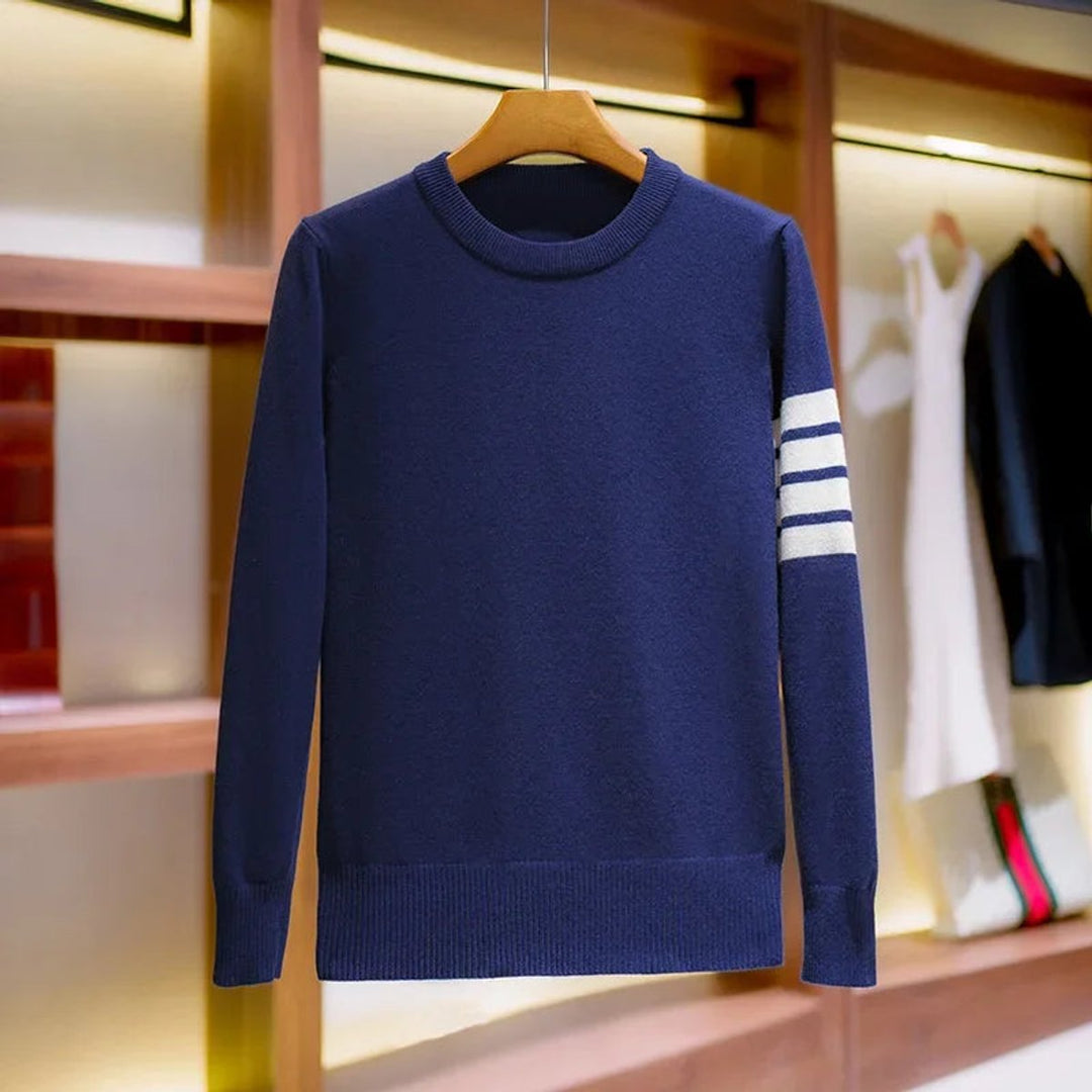 Men's Crewneck Knitted Stripe-Sleeve Jumper