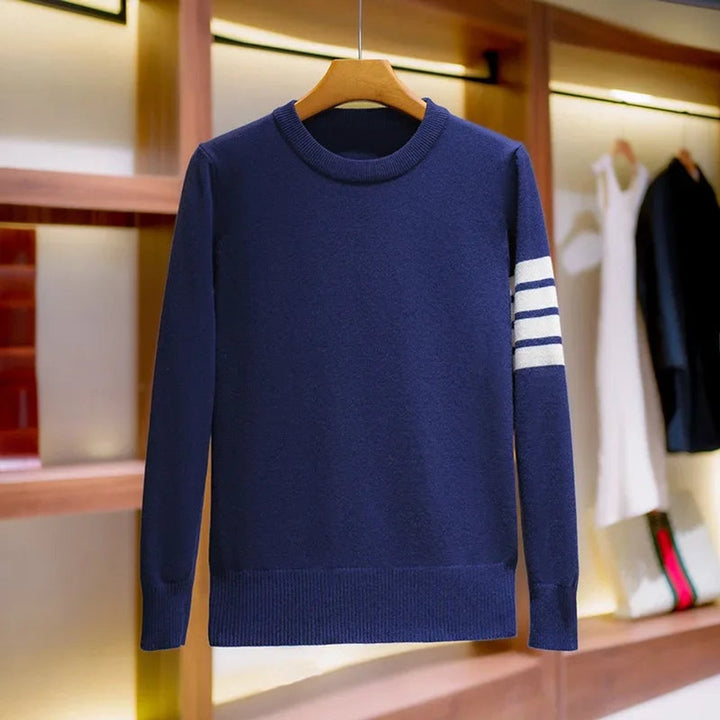 Men's Crewneck Knitted Stripe-Sleeve Jumper