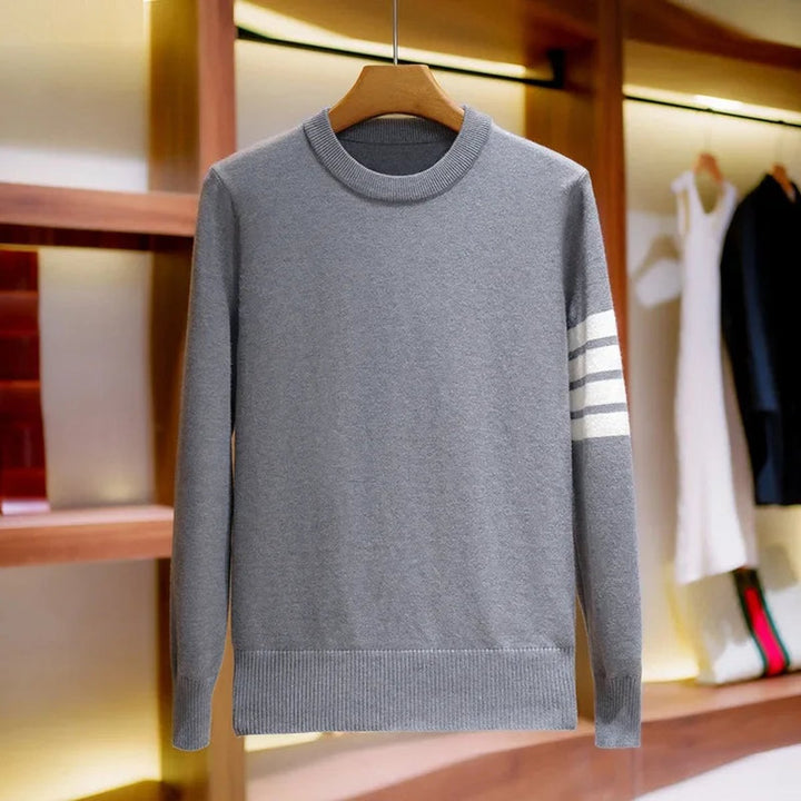 Men's Crewneck Knitted Stripe-Sleeve Jumper