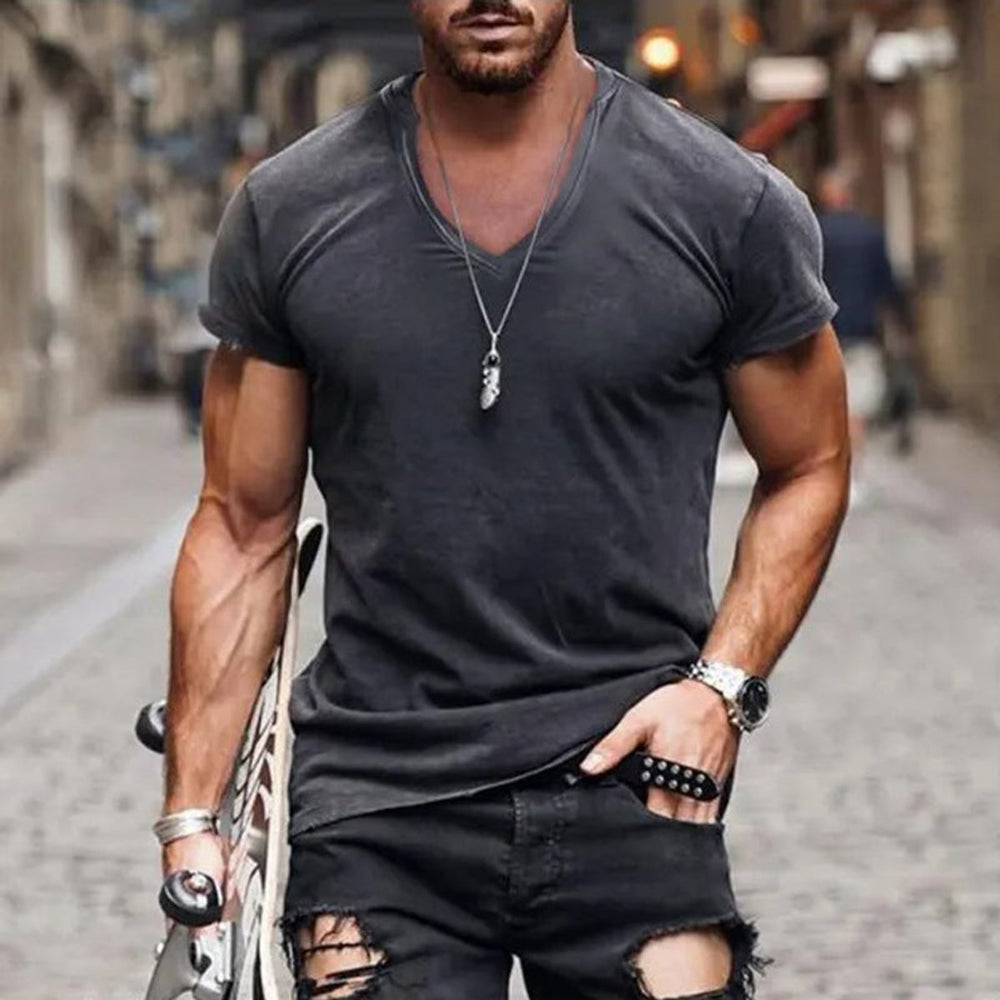 Men's Deep V-Neck Slim-Fit Short-Sleeve T-Shirt
