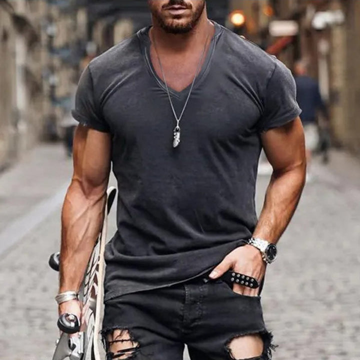 Men's Deep V-Neck Slim-Fit Short-Sleeve T-Shirt