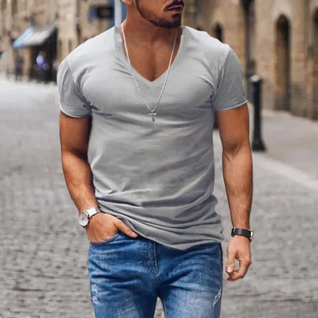 Men's Deep V-Neck Slim-Fit Short-Sleeve T-Shirt