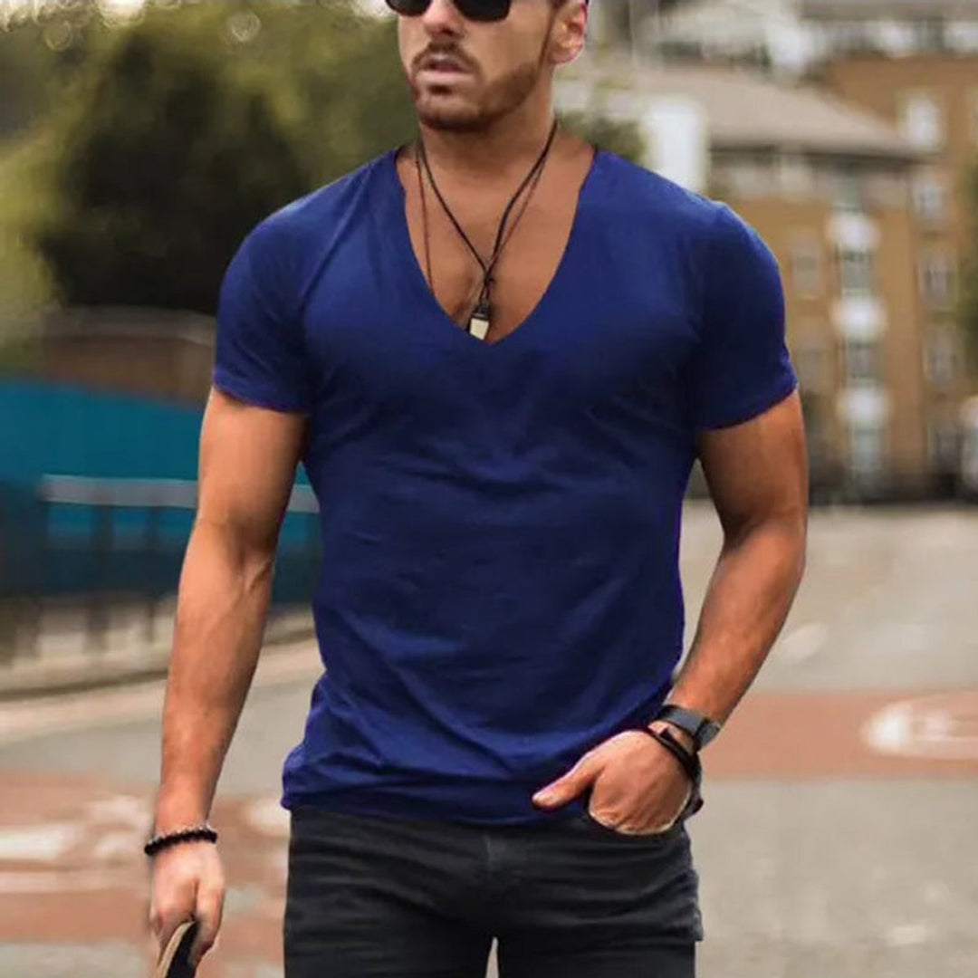 Men's Deep V-Neck Slim-Fit Short-Sleeve T-Shirt