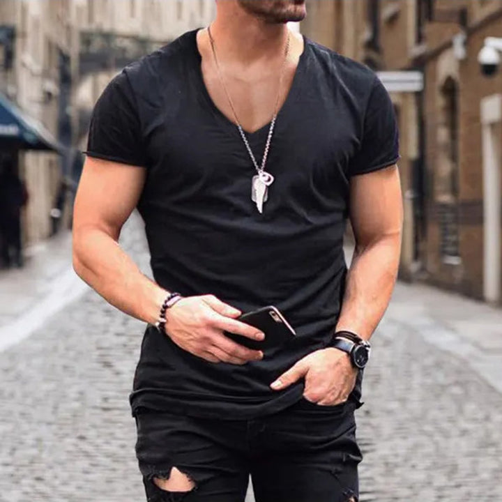 Men's Deep V-Neck Slim-Fit Short-Sleeve T-Shirt