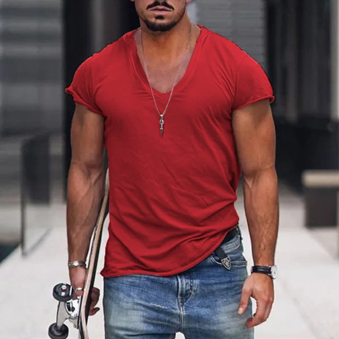 Men's Deep V-Neck Slim-Fit Short-Sleeve T-Shirt