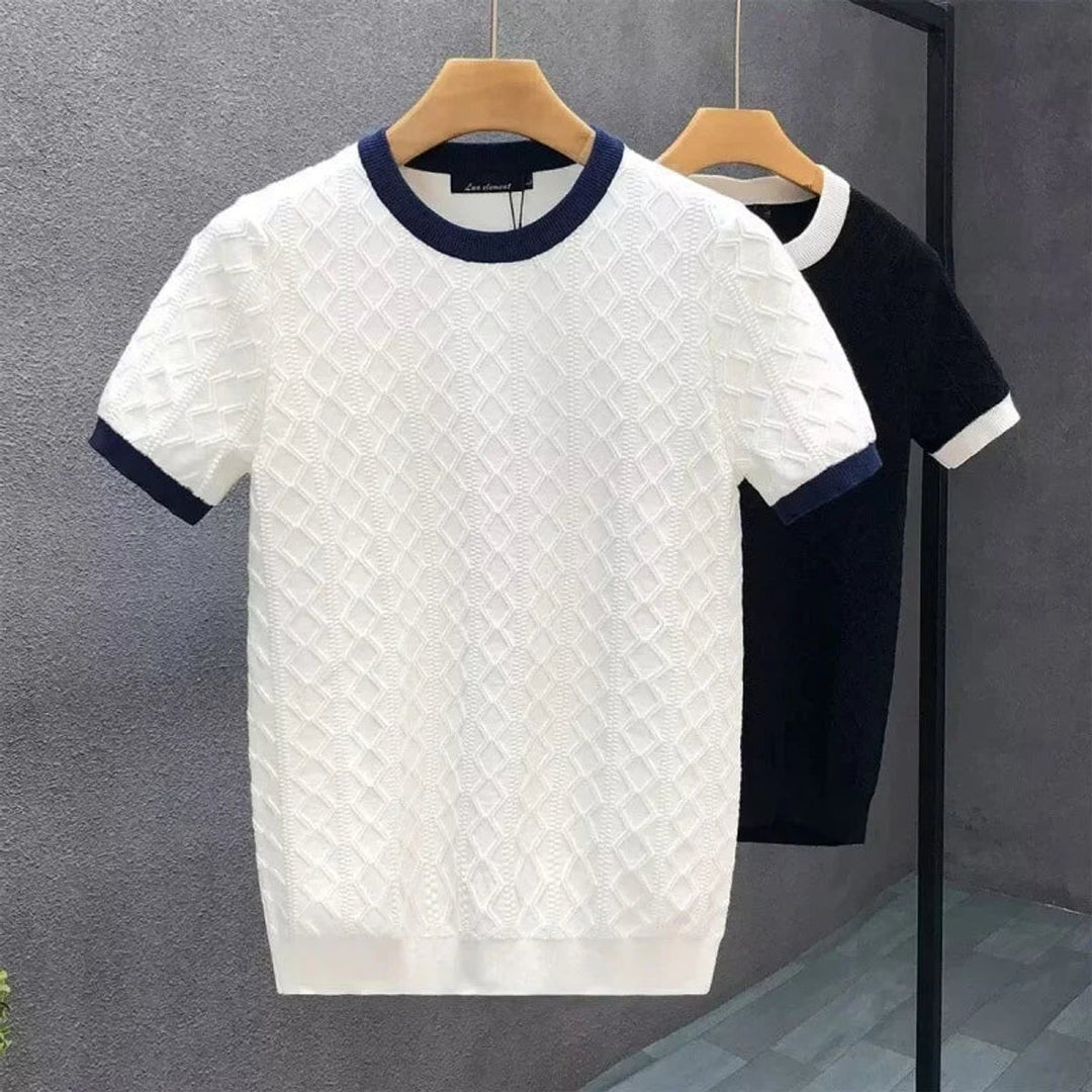 Men's Diamond-Knit Crewneck Jumper Contrast Trim Knitwear