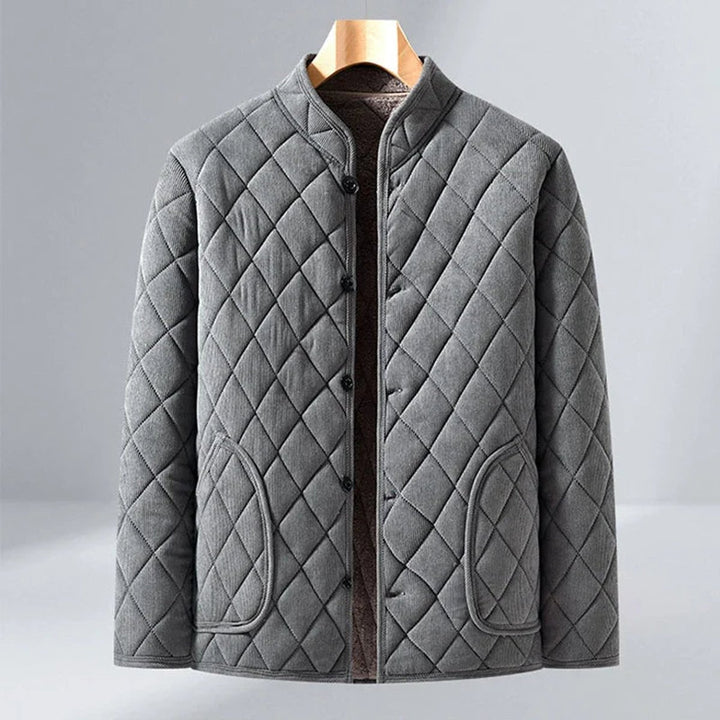 Mens Diamond-Quilted Insulated Jacket Fleece-Lined Coat