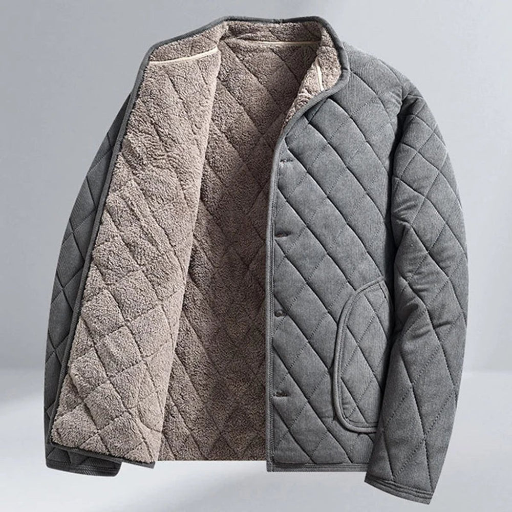 Mens Diamond-Quilted Insulated Jacket Fleece-Lined Coat