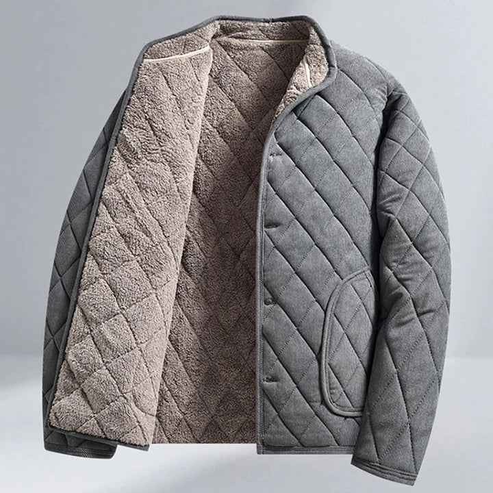 Mens Diamond-Quilted Insulated Jacket Fleece-Lined Coat
