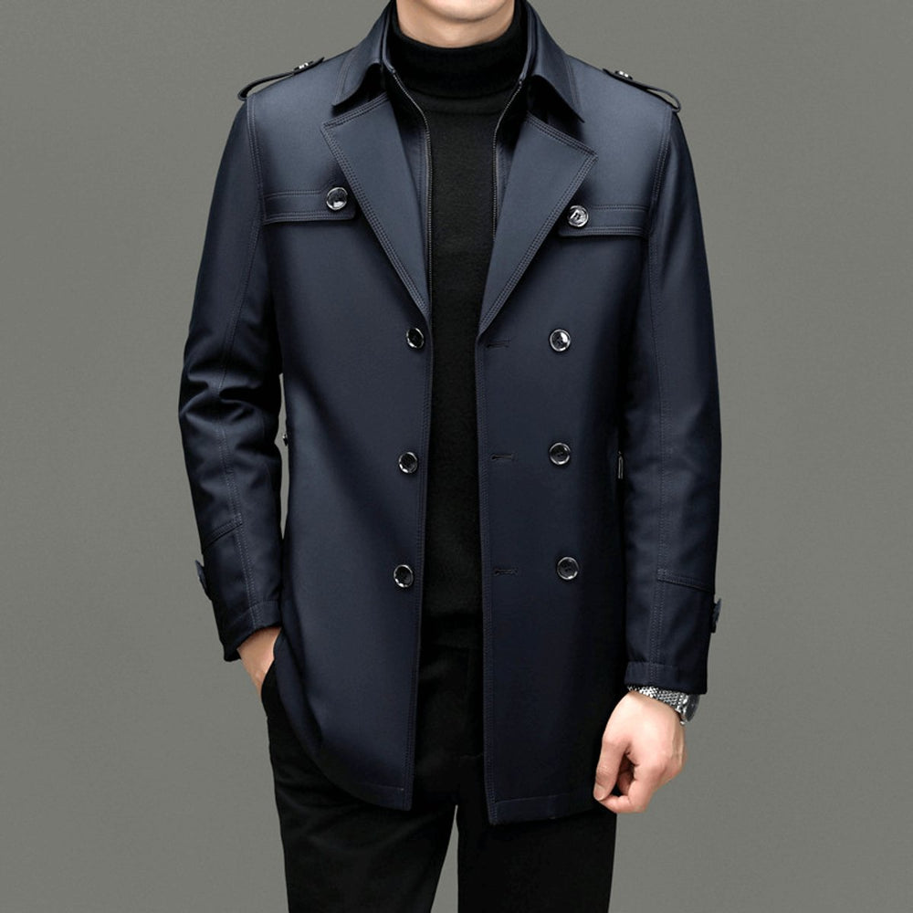 Men's Double-Breasted Trench Coat Jacket Epaulette Notched Lapel
