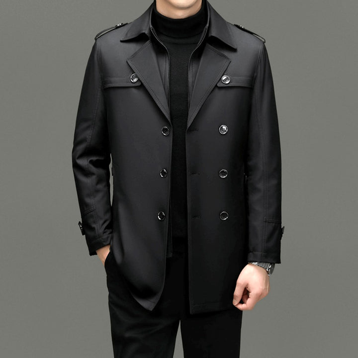Men's Double-Breasted Trench Coat Jacket Epaulette Notched Lapel